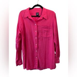 GAP Women's Bright Pink Linen Blend Button Down Shirt